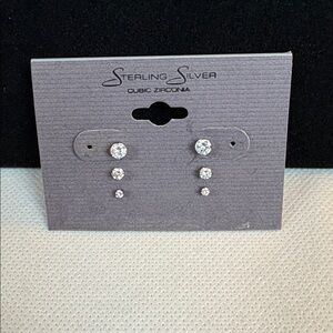 Sterling Silver Cubic Zirconia Stud Earrings Set 2mm 3mm 5mm